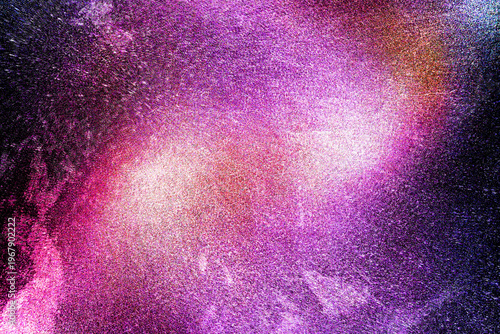 Black dark indigo blue gold orange glitter shiny abstract background for design. Twinkling glow stars effect. Fantastic, fantasy. Like outer space, night sky, universe. Grain, rough surface.