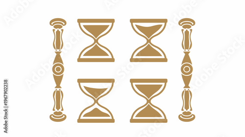 Four sand timer icons showing various filling levels in gold tone on a white background
