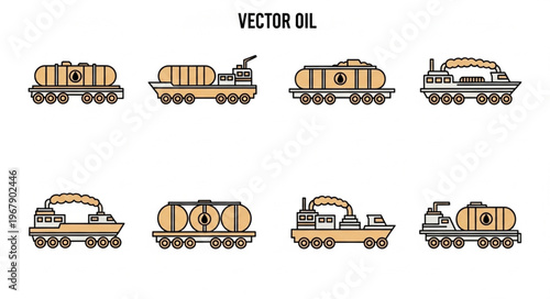 Oil Tanker Train Carriages - Vector Illustration of Petroleum Transport.