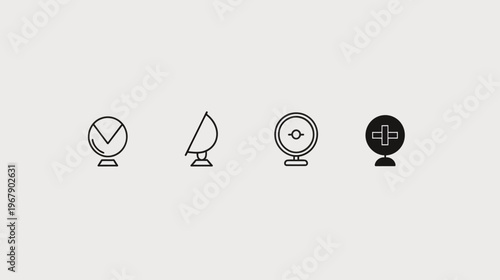 Four unique icons a fortune teller, antenna, target, and a plus sign symbol