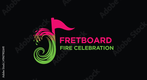 Fretboard Fire Celebration - A Vibrant Musical Event Logo.