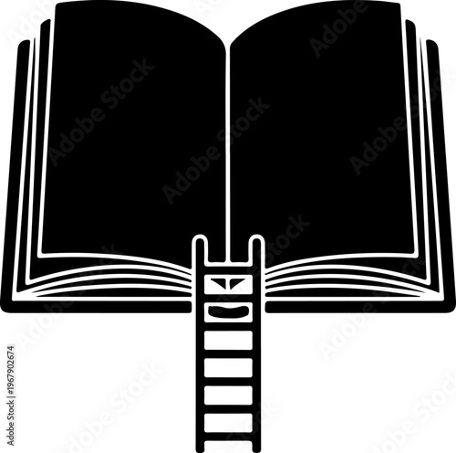 Ladder leading into an open book silhouette vector illustration