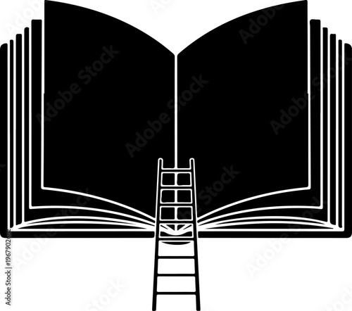 Ladder leading into an open book silhouette vector illustration