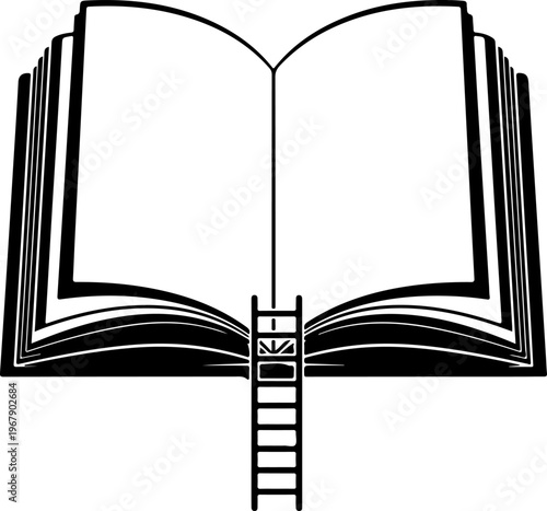 Ladder leading into an open book silhouette vector illustration