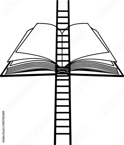 Ladder leading into an open book silhouette vector illustration