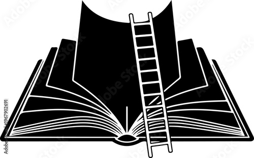 Ladder leading into an open book silhouette vector illustration