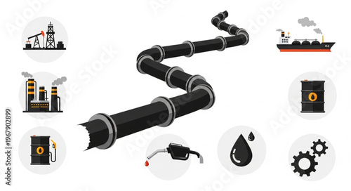 Oil Pipeline and Industry Icons - A Visual Representation of Petroleum Production.