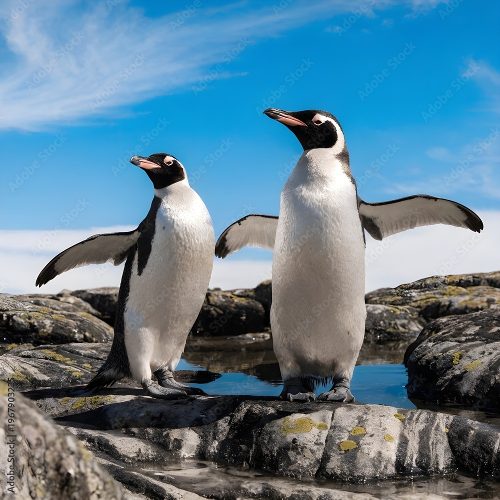 Fototapeta premium two penguins on the rocks