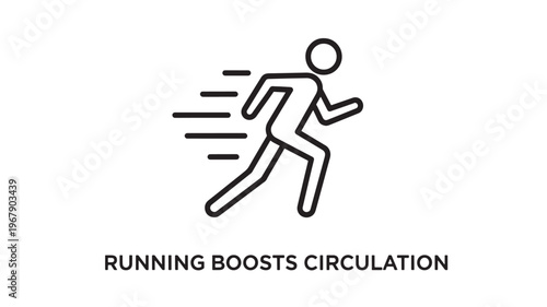A simple line drawing of a running person with motion lines, promoting vascular health through exercise.