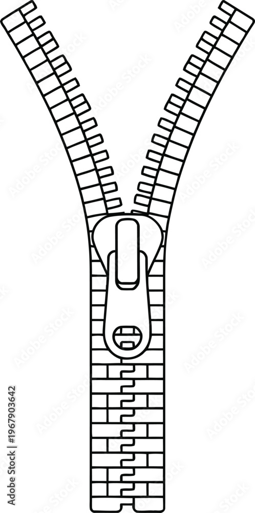 Fototapeta premium Black and White Line of an Open Zipper with Slider