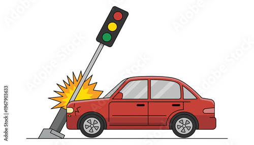 A red car crashes into a traffic light pole illustration