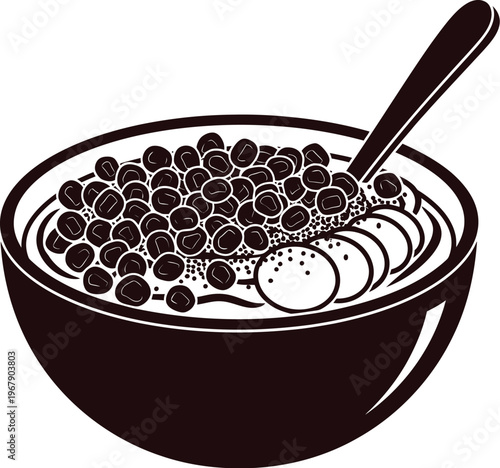 Breakfast bowl with pomegranate and chia seeds vector illustration