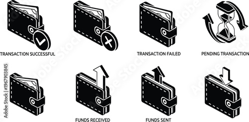 Isometric digital wallet transaction status icons for mobile banking