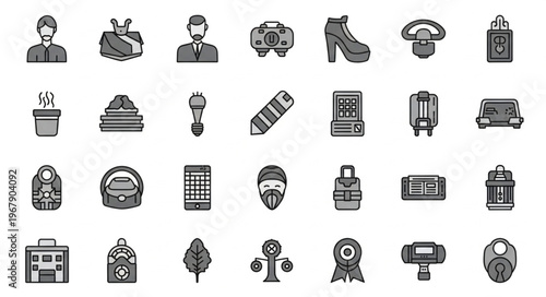 Collection of Fashion and Lifestyle Icons - A Diverse Set of Accessories and Objects.