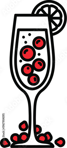 Pomegranate prosecco mimosa cocktail vector illustration for party celebration