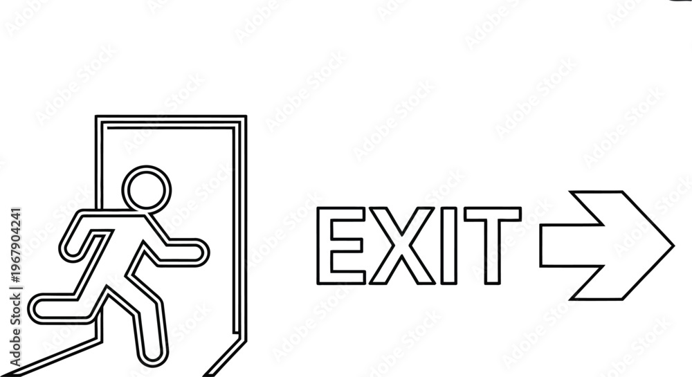 Fototapeta premium Running man exiting a doorway with an exit sign and arrow