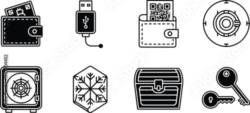 Cryptocurrency hardware wallet icons for secure digital asset storage