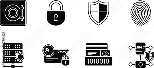 Digital wallet security and encrypted vault icons concept