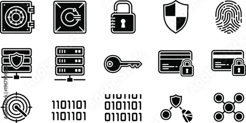 Digital wallet security and encrypted vault icons concept
