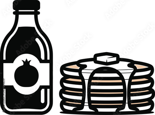 Breakfast flat lay with pancakes and fresh pomegranate juice vector