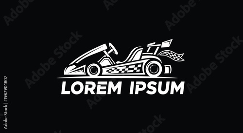 Go-kart racing logo design with checkered flag and details.