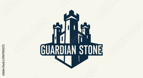 Guardian Stone Logo - Fortress Design, Shield Emblem, Architectural Symbolism, Stone Texture, Stronghold Concept.