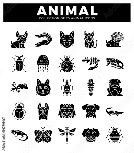 animal icons in black silhouette on white background.