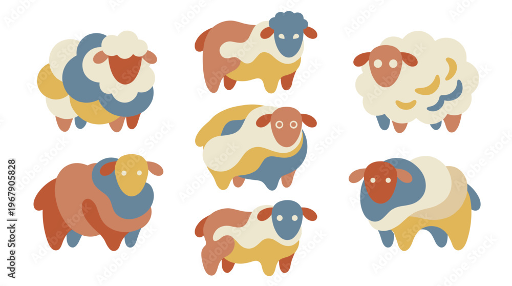 Obraz premium Colorful cartoon sheep in various poses.
