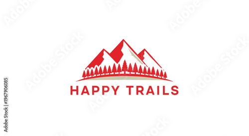 Happy Trails logo featuring red mountains and trees, perfect for outdoor adventures and travel.
