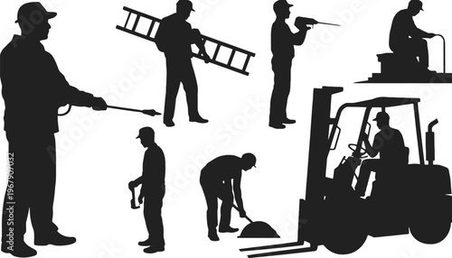 Worker silhouette illustration set for construction and industrial usage