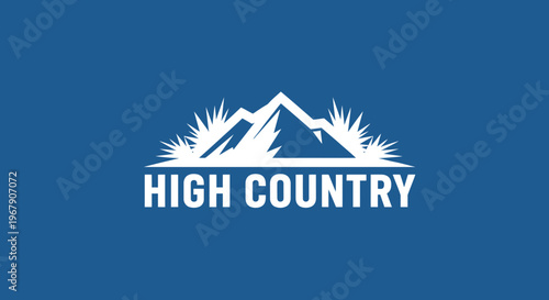 High Country logo featuring mountains and text on a blue background, perfect for outdoor brands.