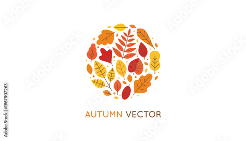 Autumn vector illustration of colorful leaves in a circular pattern