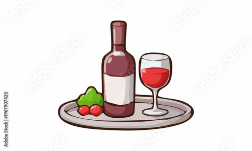line art color of wine cartoon illustration