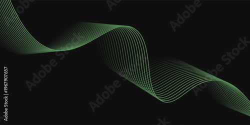 Lime Green Wavy Lines on Dark Backdrop: A Serene and Dynamic Abstract Art Piece Showcasing Flowing Energy and Geometric Precision for Design and Technology Projects