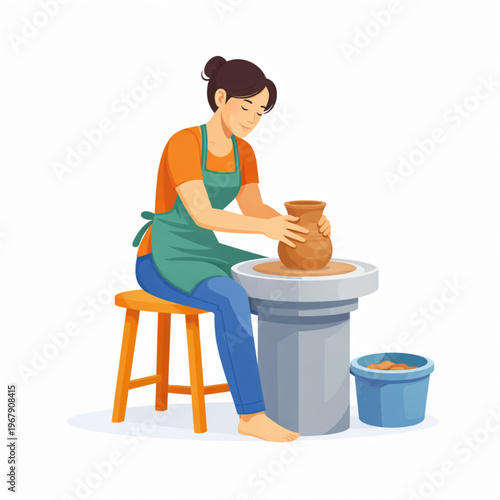 Woman making pottery clay art creative craft activity