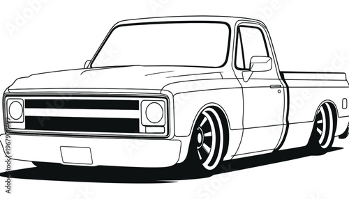 A green and cream pickup truck vector illustration with a modern design