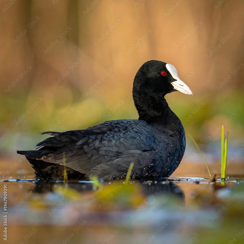 Obraz premium Coot bird in natural wetland habitat.