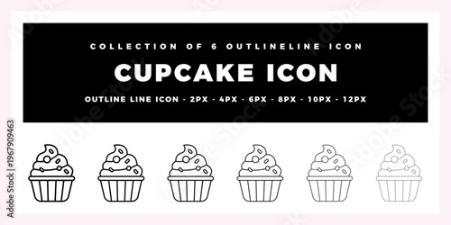 Cupcake Icon Collection 6 Outline Line Icons Set