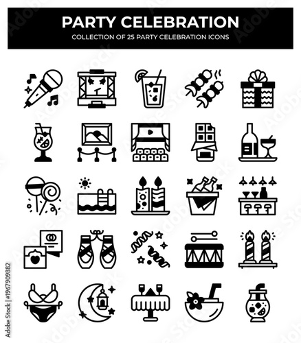 Tableau sur toile Party Celebration Icons. 25 Unique Glyphs for Festive Events