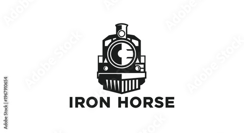 Iron Horse Logo - A Classic Black and White Train Emblem.