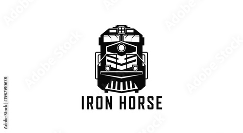 Iron Horse locomotive front view logo design in black and white.