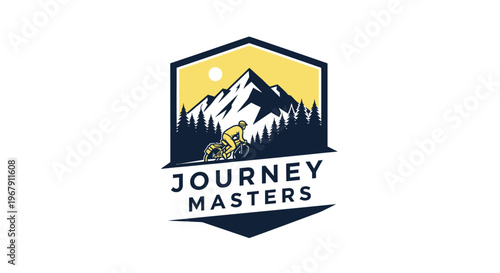 Journey Masters logo featuring mountain biker on scenic trail with mountains.