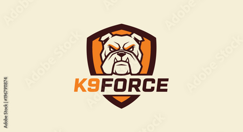 K9 Force Logo - A Fierce Bulldog Emblem on a Shield Design.