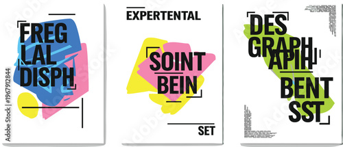 Abstract Geometric Design Set with Bold Typography and Colorful Backgrounds for Modern Graphic and Poster Art