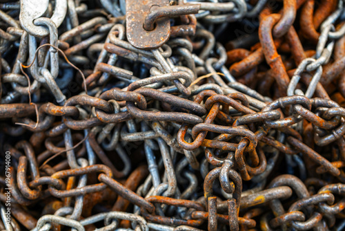 Complex Rusted Metal Chains Entwined Showing Time’s Wear and Strong Texture