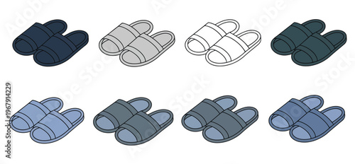 Men's sandals vector set, illustrations of various styles and colors, isolated on transparent background, perfect for fashion, footwear, e-commerce, and summer-themed design projects.