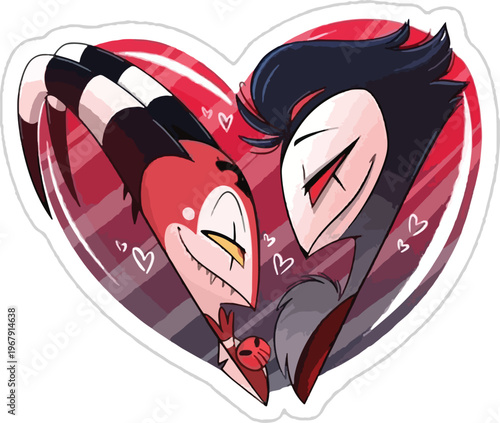 Cute Cartoon Couple Holding a Heart Design for T shirt Printing