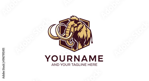Majestic woolly mammoth logo design with elegant tusks and detailed fur.