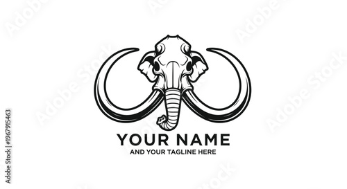 Mammoth Head Logo - A Detailed Black and White Illustration for Branding.