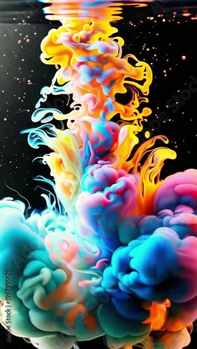 Abstract blue and red ink swirl in water with cinematic fluid motion